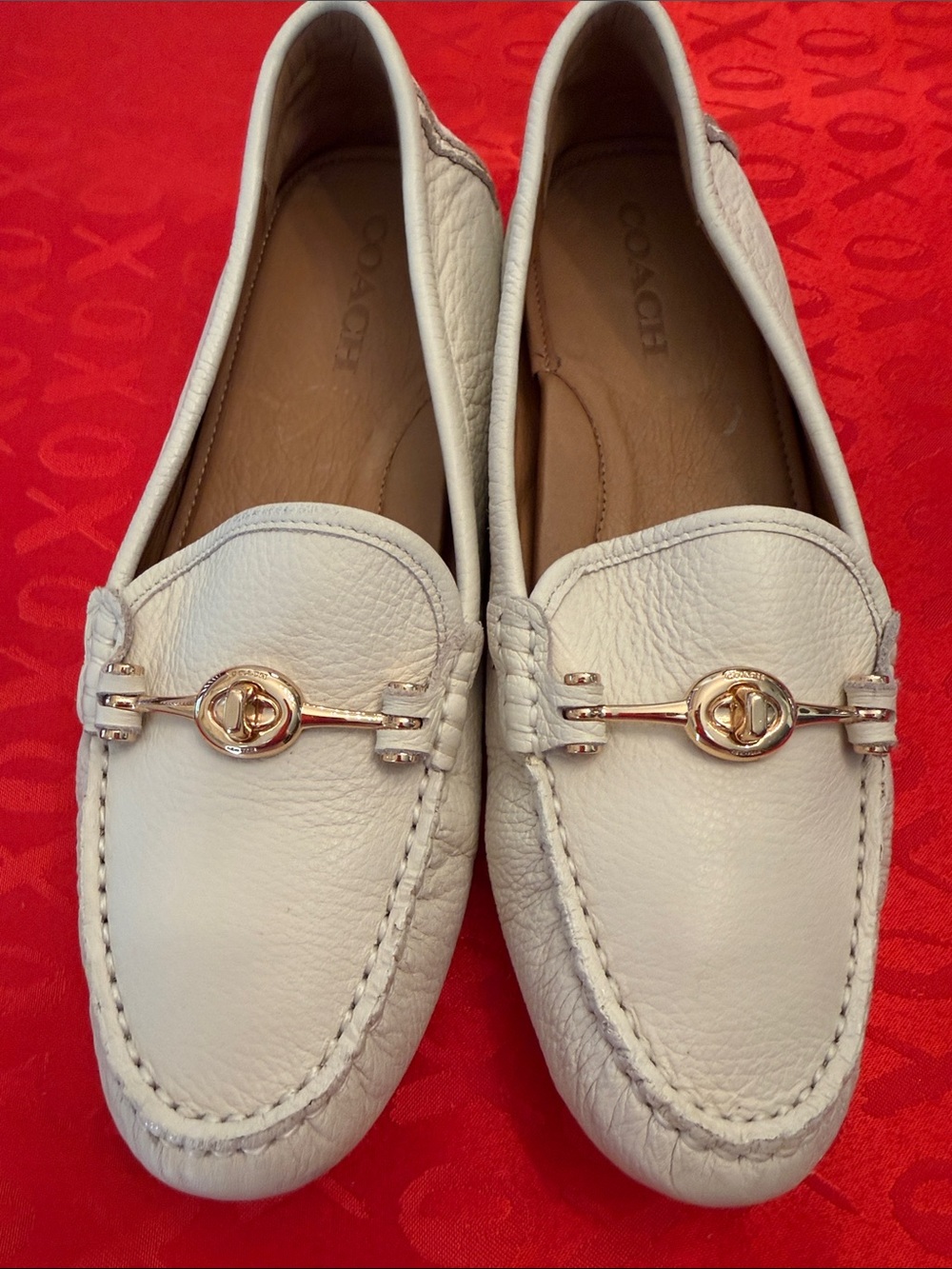 Coach Cream Leather Horsebit Driving Loafers